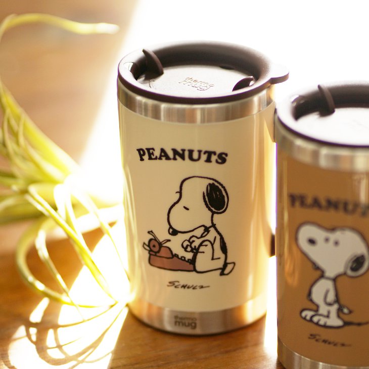 PEANUTS/ピーナッツ ふた付きスリムマグカップ 300ml アイボリー（イメージ）